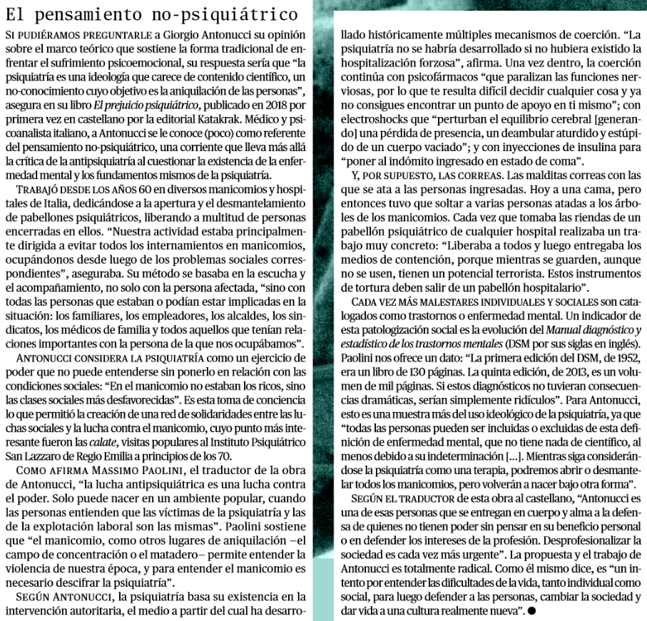 Confirmación de suscripción Massimo Paolini · El prejuicio psiquiátrico · Giorgio Antonucci